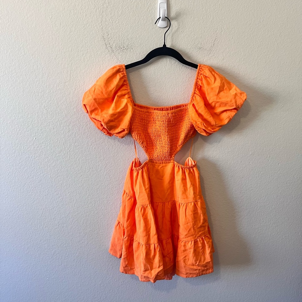 We Are Sundays Womens S Orange Puff Sleeve Smocked Dress Summer Spring
